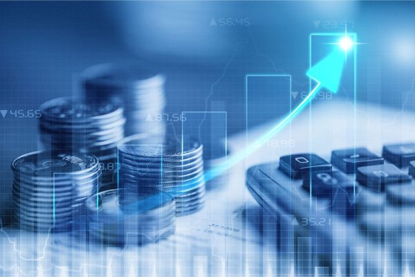 double-exposure-rows-coins-account-book-finance-banking-concept